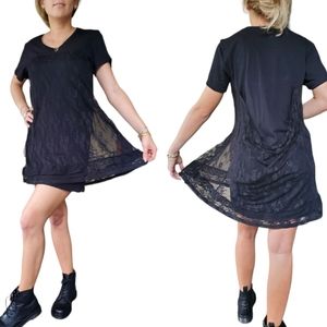 DIESEL black lace mini t-shirt dress Wednesday Addams style Size S